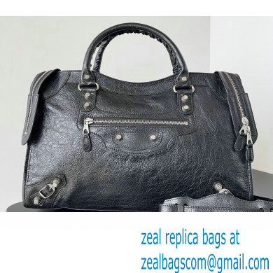 Balenciaga Classic City Large Handbag with Spiral Hardware in Arena Lambskin Black/Silver