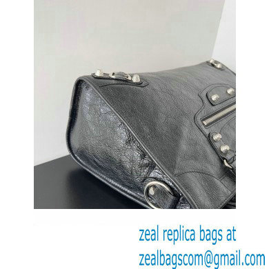 Balenciaga Classic City Large Handbag with Spiral Hardware in Arena Lambskin Black/Silver - Click Image to Close
