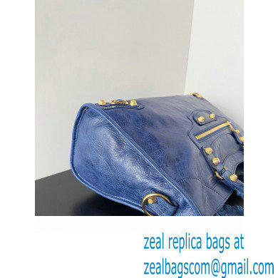 Balenciaga Classic City Large Handbag with Spiral Hardware in Arena Lambskin Blue/Gold - Click Image to Close