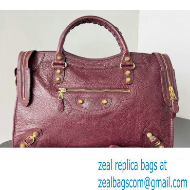 Balenciaga Classic City Large Handbag with Spiral Hardware in Arena Lambskin Burgundy/Gold - Click Image to Close