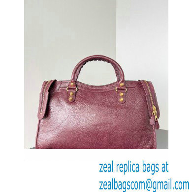 Balenciaga Classic City Large Handbag with Spiral Hardware in Arena Lambskin Burgundy/Gold