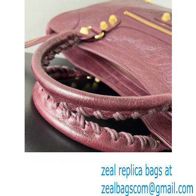 Balenciaga Classic City Large Handbag with Spiral Hardware in Arena Lambskin Burgundy/Gold