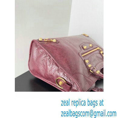 Balenciaga Classic City Large Handbag with Spiral Hardware in Arena Lambskin Burgundy/Gold