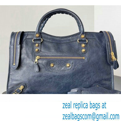 Balenciaga Classic City Large Handbag with Spiral Hardware in Arena Lambskin Dark Blue/Gold - Click Image to Close