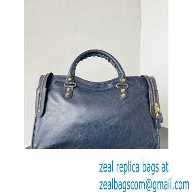 Balenciaga Classic City Large Handbag with Spiral Hardware in Arena Lambskin Dark Blue/Gold - Click Image to Close