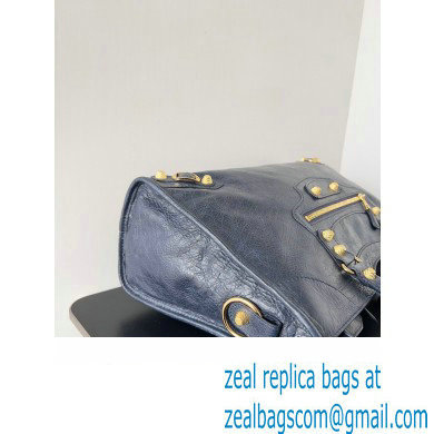 Balenciaga Classic City Large Handbag with Spiral Hardware in Arena Lambskin Dark Blue/Gold