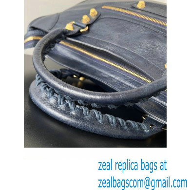 Balenciaga Classic City Large Handbag with Spiral Hardware in Arena Lambskin Dark Blue/Gold