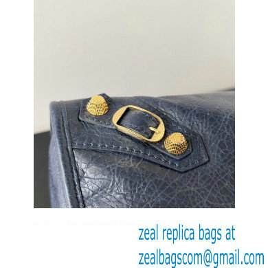 Balenciaga Classic City Large Handbag with Spiral Hardware in Arena Lambskin Dark Blue/Gold