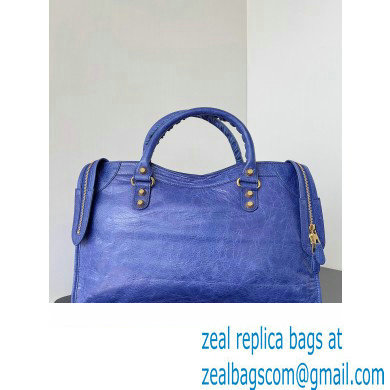 Balenciaga Classic City Large Handbag with Spiral Hardware in Arena Lambskin Electric Blue/Gold - Click Image to Close