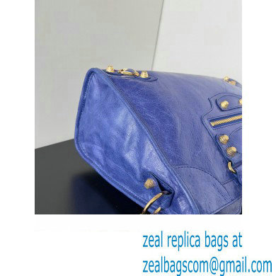Balenciaga Classic City Large Handbag with Spiral Hardware in Arena Lambskin Electric Blue/Gold - Click Image to Close