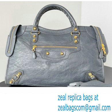 Balenciaga Classic City Large Handbag with Spiral Hardware in Arena Lambskin Gray/Gold