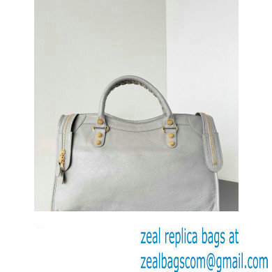 Balenciaga Classic City Large Handbag with Spiral Hardware in Arena Lambskin Light Gray/Gold - Click Image to Close