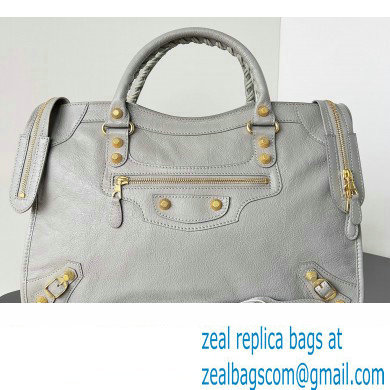 Balenciaga Classic City Large Handbag with Spiral Hardware in Arena Lambskin Light Gray/Gold