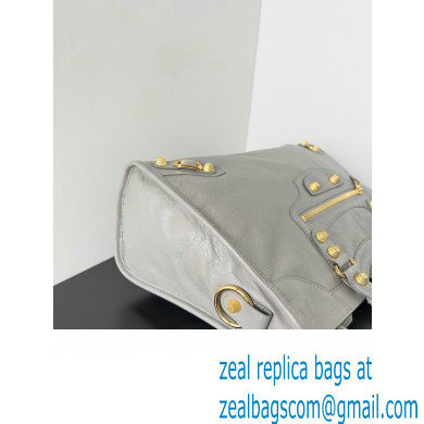 Balenciaga Classic City Large Handbag with Spiral Hardware in Arena Lambskin Light Gray/Gold - Click Image to Close