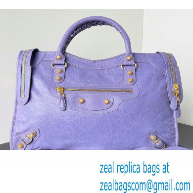 Balenciaga Classic City Large Handbag with Spiral Hardware in Arena Lambskin Lilac/Gold - Click Image to Close