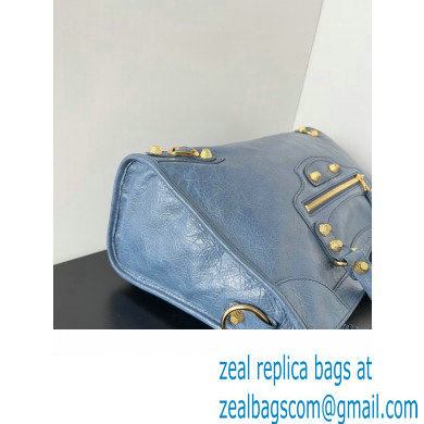 Balenciaga Classic City Large Handbag with Spiral Hardware in Arena Lambskin Navy Blue/Gold