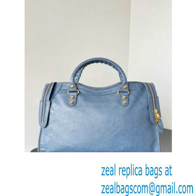 Balenciaga Classic City Large Handbag with Spiral Hardware in Arena Lambskin Navy Blue/Gold