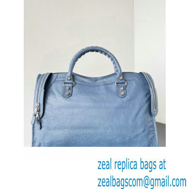 Balenciaga Classic City Large Handbag with Spiral Hardware in Arena Lambskin Navy Blue/Silver