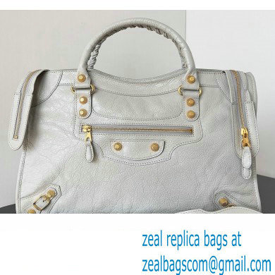 Balenciaga Classic City Large Handbag with Spiral Hardware in Arena Lambskin Pale Gray/Gold