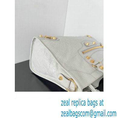 Balenciaga Classic City Large Handbag with Spiral Hardware in Arena Lambskin Pale Gray/Gold