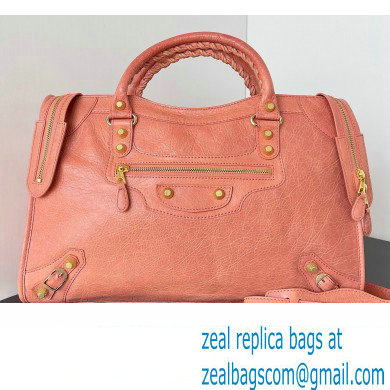 Balenciaga Classic City Large Handbag with Spiral Hardware in Arena Lambskin Peach Red/Gold