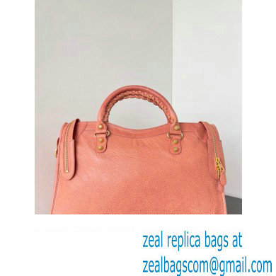 Balenciaga Classic City Large Handbag with Spiral Hardware in Arena Lambskin Peach Red/Gold