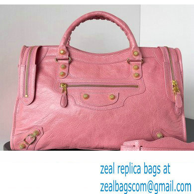 Balenciaga Classic City Large Handbag with Spiral Hardware in Arena Lambskin Pink/Gold