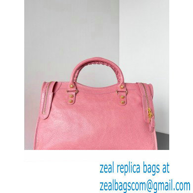 Balenciaga Classic City Large Handbag with Spiral Hardware in Arena Lambskin Pink/Gold