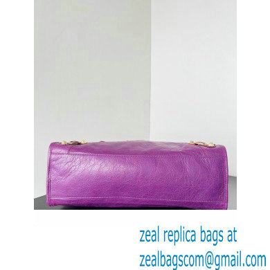 Balenciaga Classic City Large Handbag with Spiral Hardware in Arena Lambskin Purple/Gold