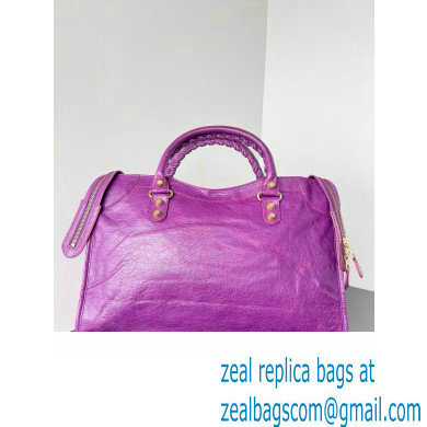 Balenciaga Classic City Large Handbag with Spiral Hardware in Arena Lambskin Purple/Gold