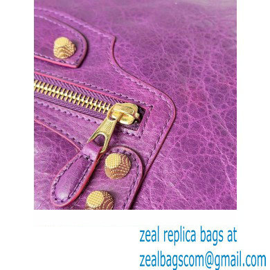 Balenciaga Classic City Large Handbag with Spiral Hardware in Arena Lambskin Purple/Gold - Click Image to Close