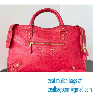 Balenciaga Classic City Large Handbag with Spiral Hardware in Arena Lambskin Red/Gold