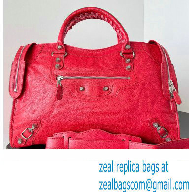 Balenciaga Classic City Large Handbag with Spiral Hardware in Arena Lambskin Red/Silver