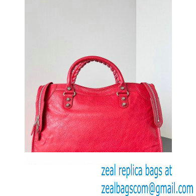 Balenciaga Classic City Large Handbag with Spiral Hardware in Arena Lambskin Red/Silver - Click Image to Close