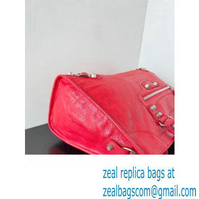 Balenciaga Classic City Large Handbag with Spiral Hardware in Arena Lambskin Red/Silver