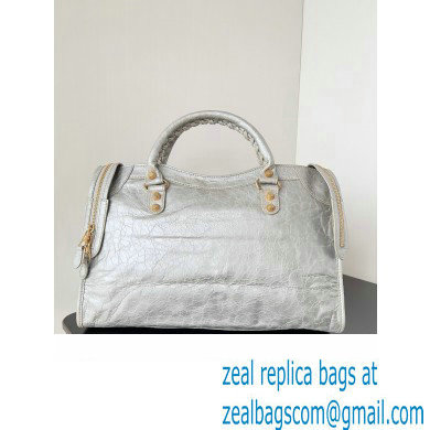 Balenciaga Classic City Large Handbag with Spiral Hardware in Arena Lambskin Silver/Gold