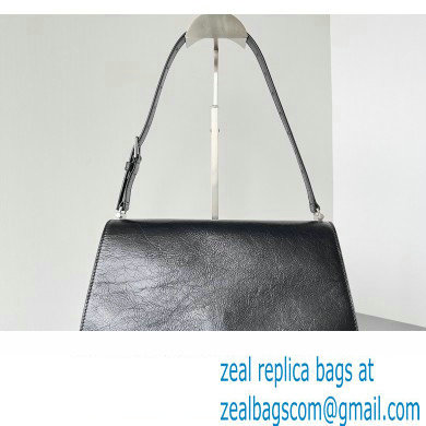 Balenciaga Crush Medium Sling Bag in paper calfskin Black/Silver 2023 - Click Image to Close