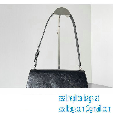 Balenciaga Crush Small Sling Bag in paper calfskin Black/Silver 2023 - Click Image to Close