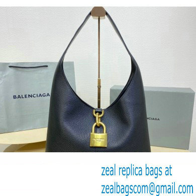 Balenciaga Locker Medium North-South Hobo Bag in black/Gold grained calfskin 2024