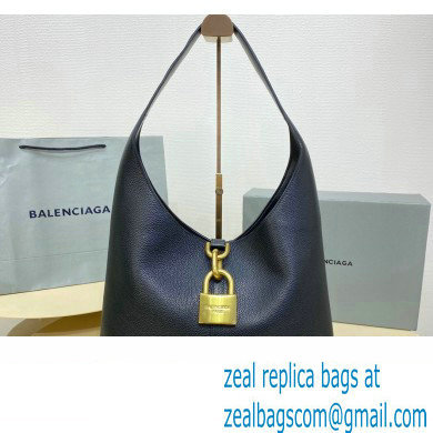 Balenciaga Locker Medium North-South Hobo Bag in black/Gold grained calfskin 2024 - Click Image to Close