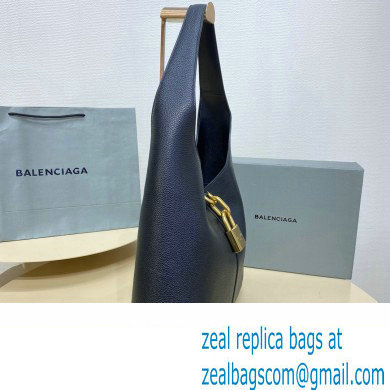 Balenciaga Locker Medium North-South Hobo Bag in black/Gold grained calfskin 2024 - Click Image to Close