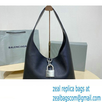 Balenciaga Locker Medium North-South Hobo Bag in black/Silver grained calfskin 2024 - Click Image to Close