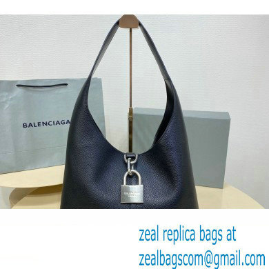 Balenciaga Locker Medium North-South Hobo Bag in black/Silver grained calfskin 2024