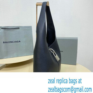 Balenciaga Locker Medium North-South Hobo Bag in black/Silver grained calfskin 2024 - Click Image to Close