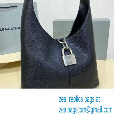 Balenciaga Locker Medium North-South Hobo Bag in black/Silver grained calfskin 2024 - Click Image to Close