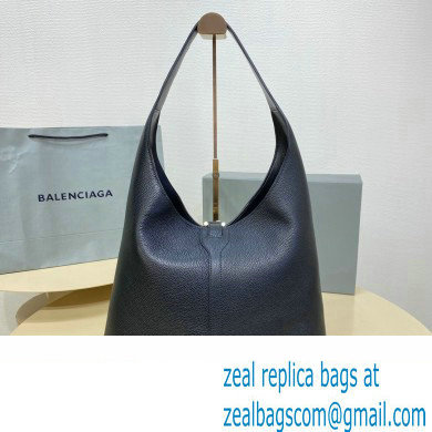 Balenciaga Locker Medium North-South Hobo Bag in black/Silver grained calfskin 2024 - Click Image to Close