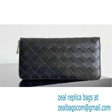 Bottega Veneta Intrecciato Zip Around Wallet Black 2023 - Click Image to Close