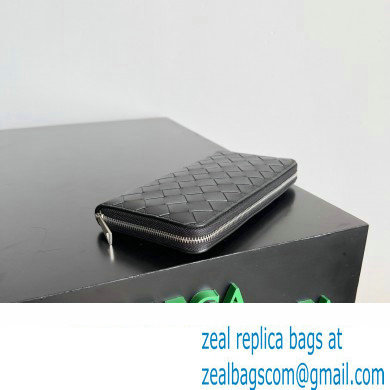Bottega Veneta Intrecciato Zip Around Wallet Black 2023 - Click Image to Close