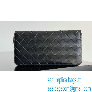 Bottega Veneta Intrecciato Zip Around Wallet Black/Green 2023