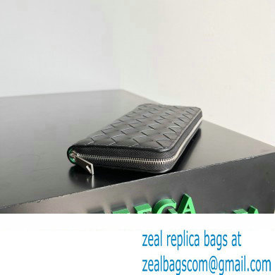 Bottega Veneta Intrecciato Zip Around Wallet Black/Green 2023 - Click Image to Close